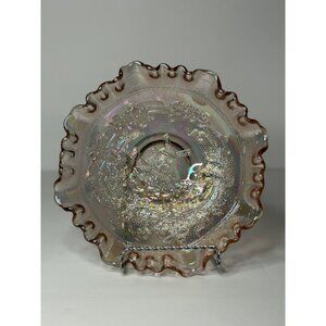 VTG Imperial Lenox Windmill Pattern Pastel Pink Iridescent Carnival Glass Bowl